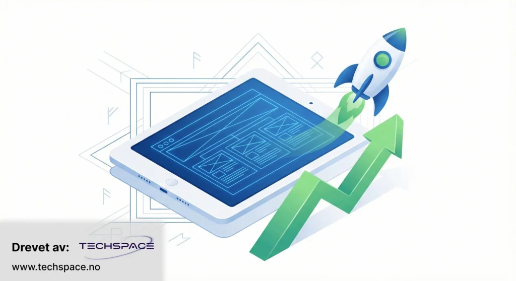 Illustration av en plan för en webbplatsstrategi som omvandlas till en raket och ett tillväxtdiagram